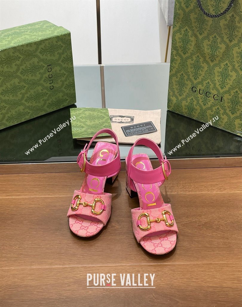 Gucci Heel Sandals 8cm in GG Canvas and Leather Dark Pink 2024 GG090606 (SS-240906101)