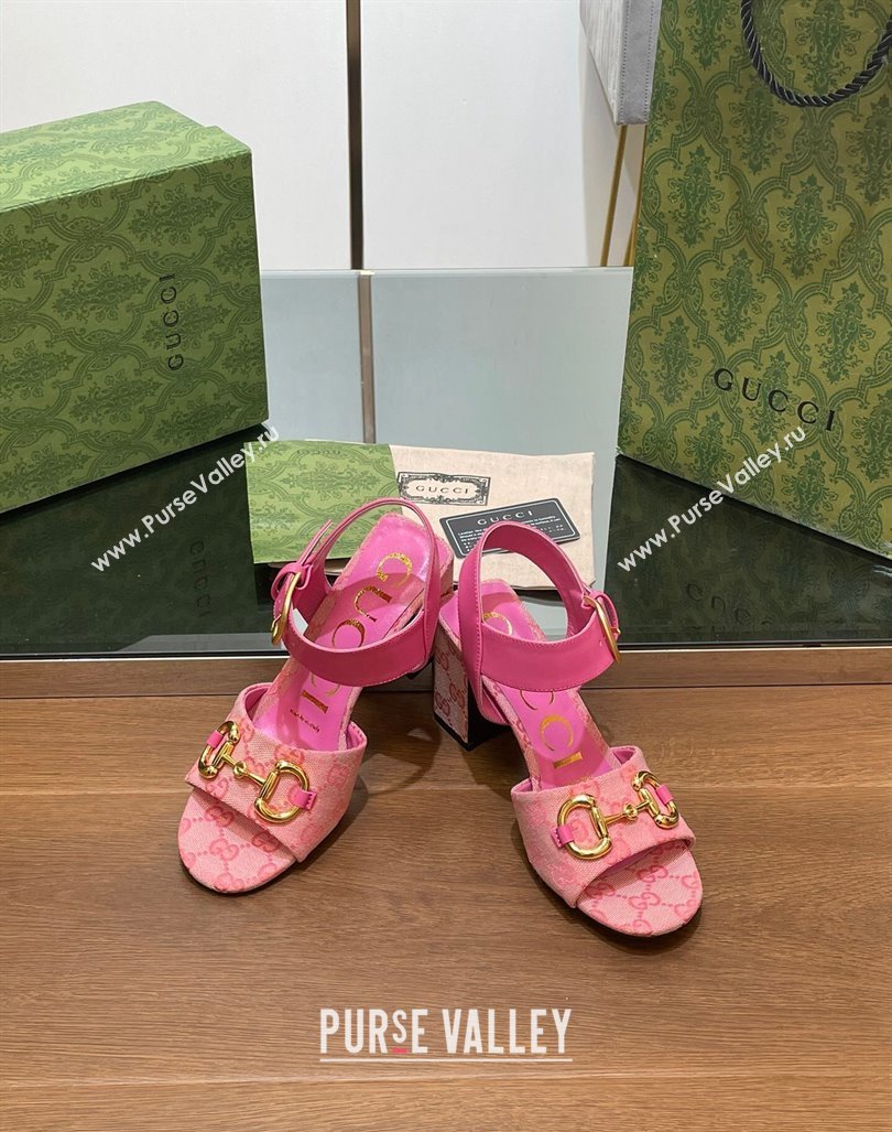 Gucci Heel Sandals 8cm in GG Canvas and Leather Dark Pink 2024 GG090606 (SS-240906101)