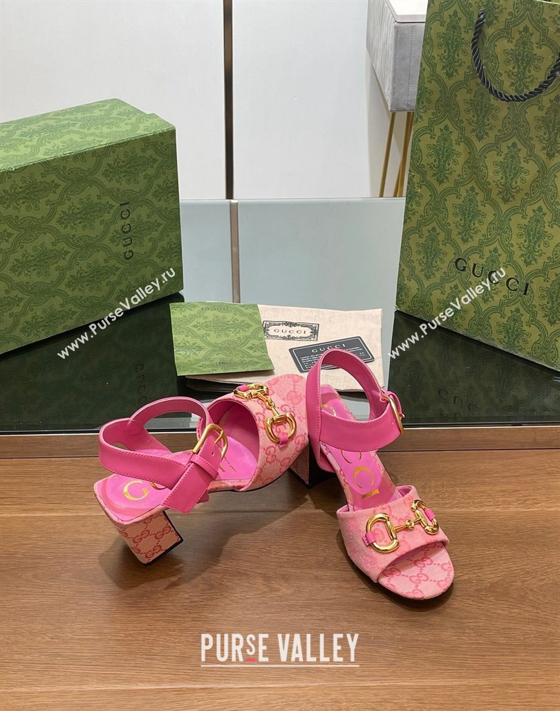 Gucci Heel Sandals 8cm in GG Canvas and Leather Dark Pink 2024 GG090606 (SS-240906101)