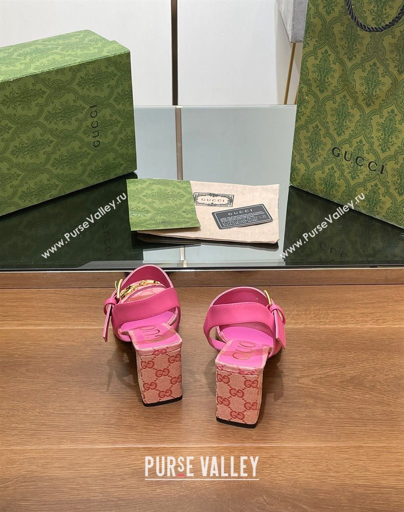 Gucci Heel Sandals 8cm in GG Canvas and Leather Dark Pink 2024 GG090606 (SS-240906101)