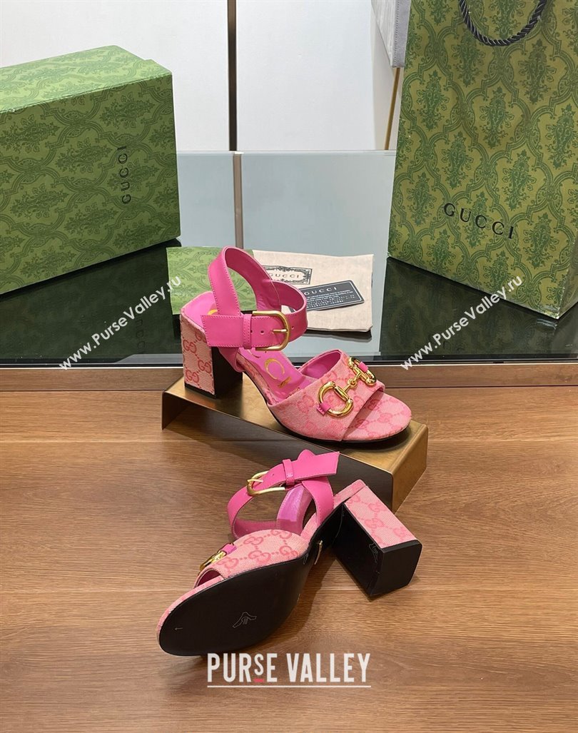 Gucci Heel Sandals 8cm in GG Canvas and Leather Dark Pink 2024 GG090606 (SS-240906101)