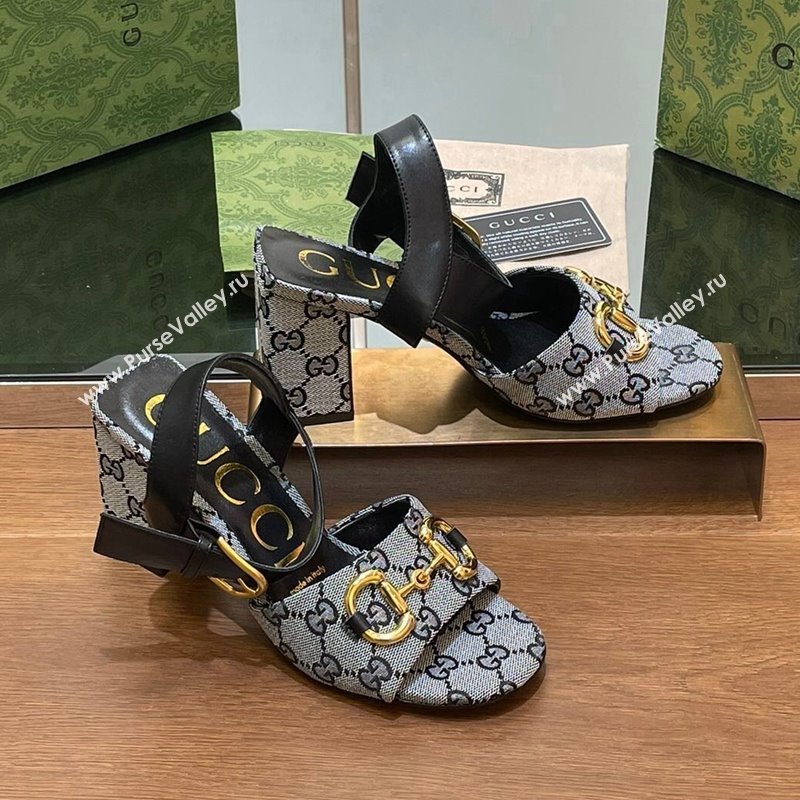 Gucci Heel Sandals 8cm in GG Canvas and Leather Grey 2024 GG090606 (SS-240906102)