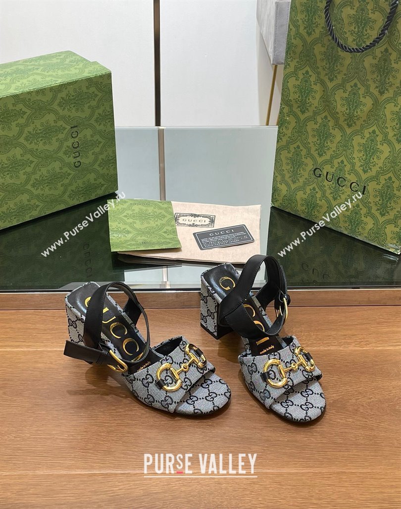 Gucci Heel Sandals 8cm in GG Canvas and Leather Grey 2024 GG090606 (SS-240906102)