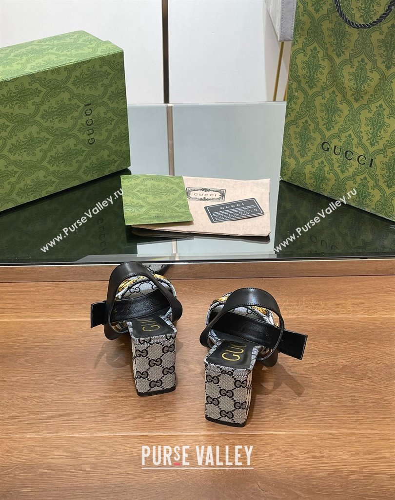 Gucci Heel Sandals 8cm in GG Canvas and Leather Grey 2024 GG090606 (SS-240906102)