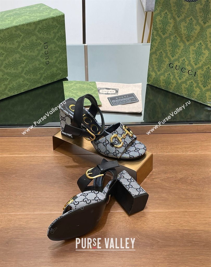 Gucci Heel Sandals 8cm in GG Canvas and Leather Grey 2024 GG090606 (SS-240906102)