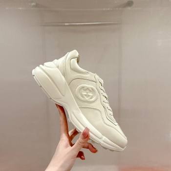 Gucci Rhyton Sneakers in Ivory White Leather with Interlocking G 2024 795782 (MD-240906103)