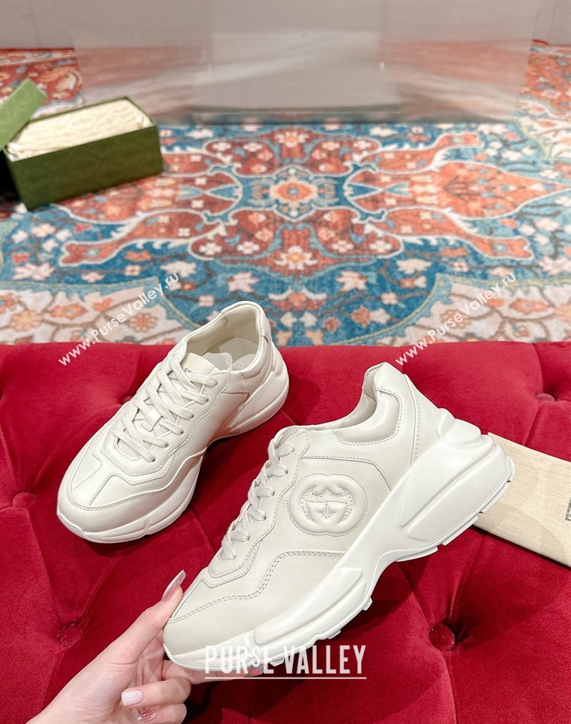 Gucci Rhyton Sneakers in Ivory White Leather with Interlocking G 2024 795782 (MD-240906103)