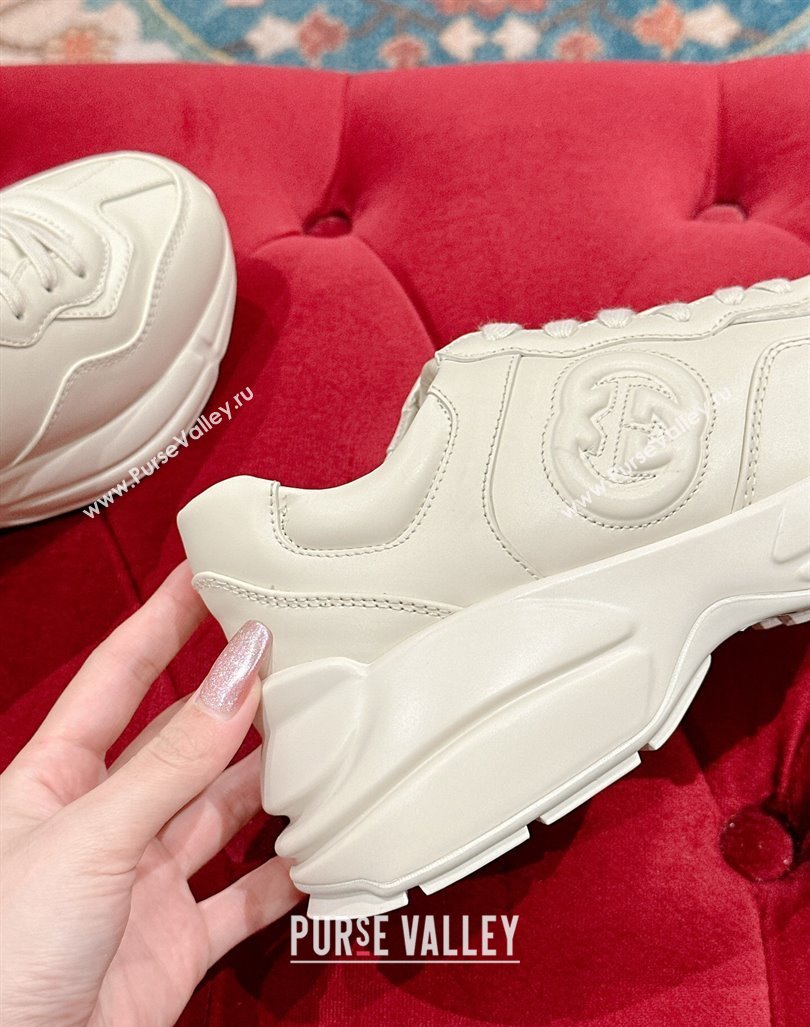 Gucci Rhyton Sneakers in Ivory White Leather with Interlocking G 2024 795782 (MD-240906103)