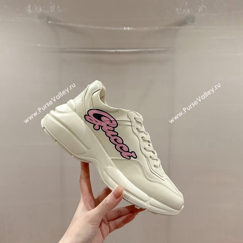 Gucci Rhyton Sneakers in Ivory White Leather with Blue Rabbit 2024 0906 (MD-240906104)