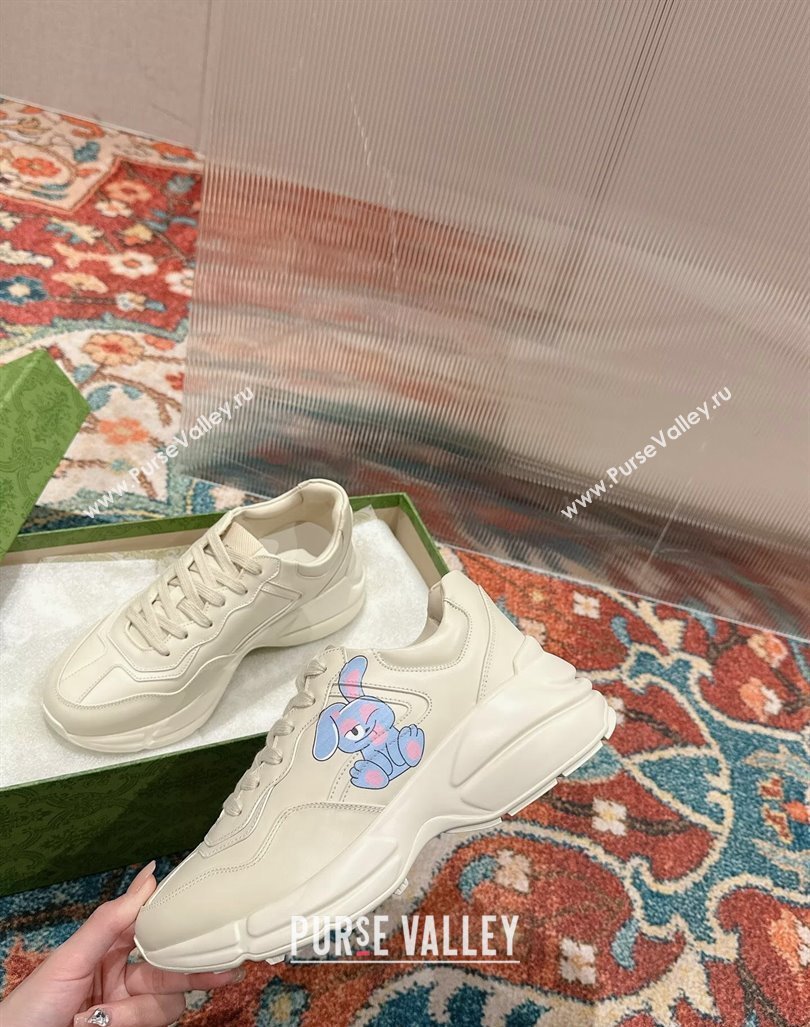 Gucci Rhyton Sneakers in Ivory White Leather with Blue Rabbit 2024 0906 (MD-240906104)