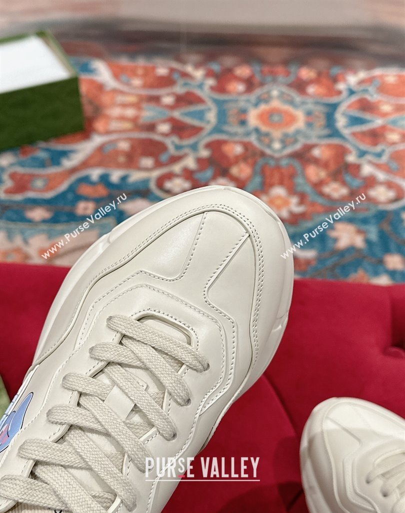 Gucci Rhyton Sneakers in Ivory White Leather with Blue Rabbit 2024 0906 (MD-240906104)