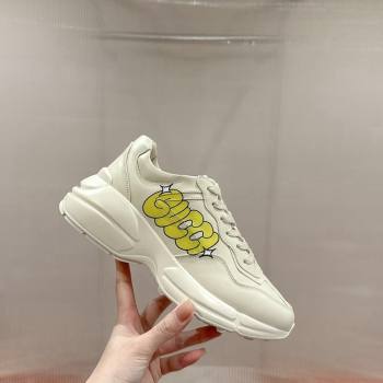 Gucci Rhyton Sneakers in Ivory White Leather with Fire Print 2024 0906 (MD-240906105)