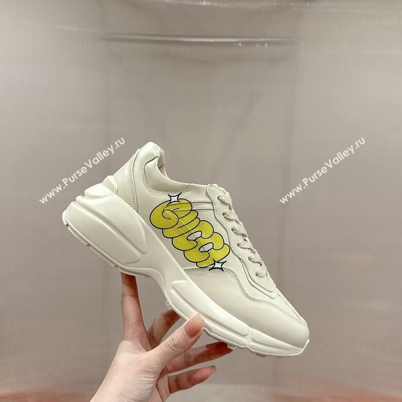 Gucci Rhyton Sneakers in Ivory White Leather with Fire Print 2024 0906 (MD-240906105)