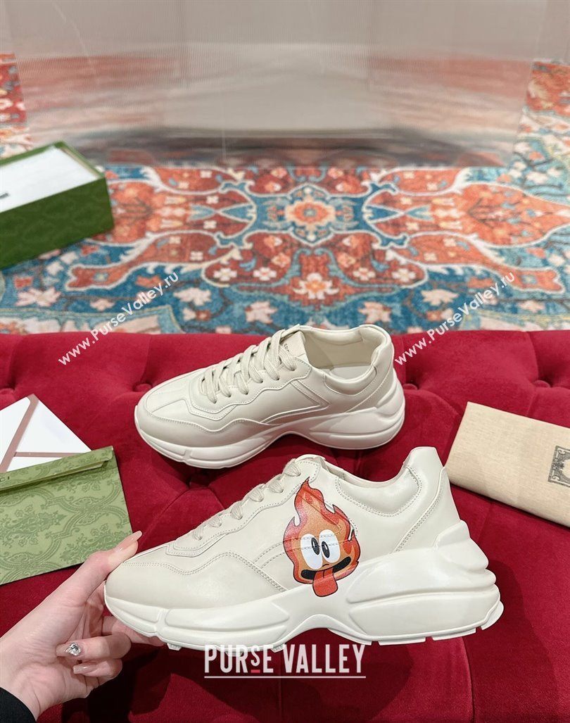 Gucci Rhyton Sneakers in Ivory White Leather with Fire Print 2024 0906 (MD-240906105)