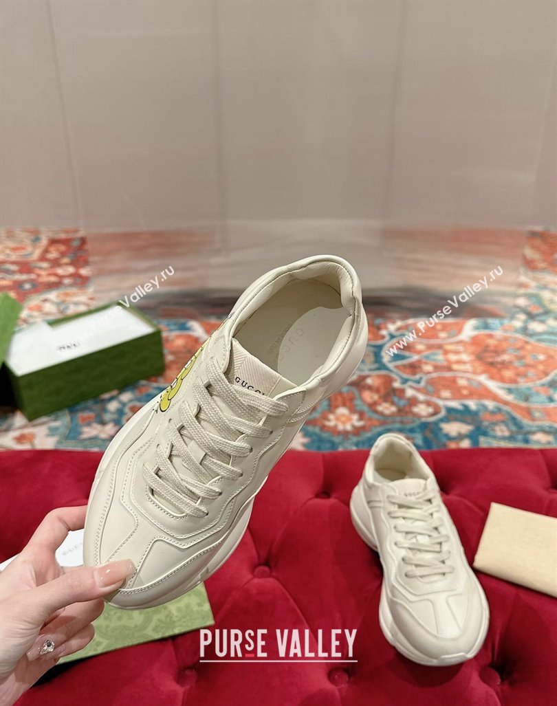 Gucci Rhyton Sneakers in Ivory White Leather with Fire Print 2024 0906 (MD-240906105)