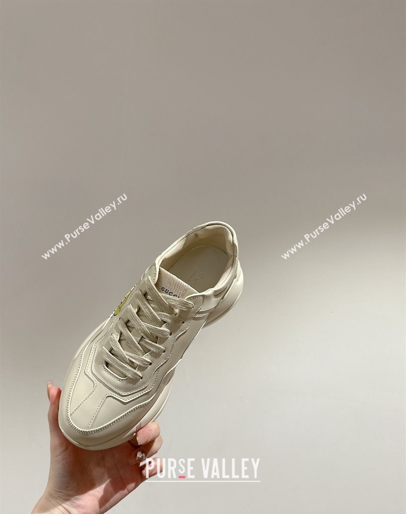 Gucci Rhyton Sneakers in Ivory White Leather with Fire Print 2024 0906 (MD-240906105)