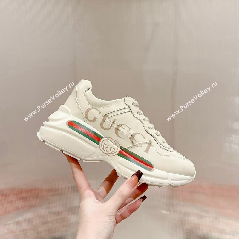 Gucci Rhyton Sneakers in Ivory White Leather with Web Logo 2024 0906 (MD-240906107)