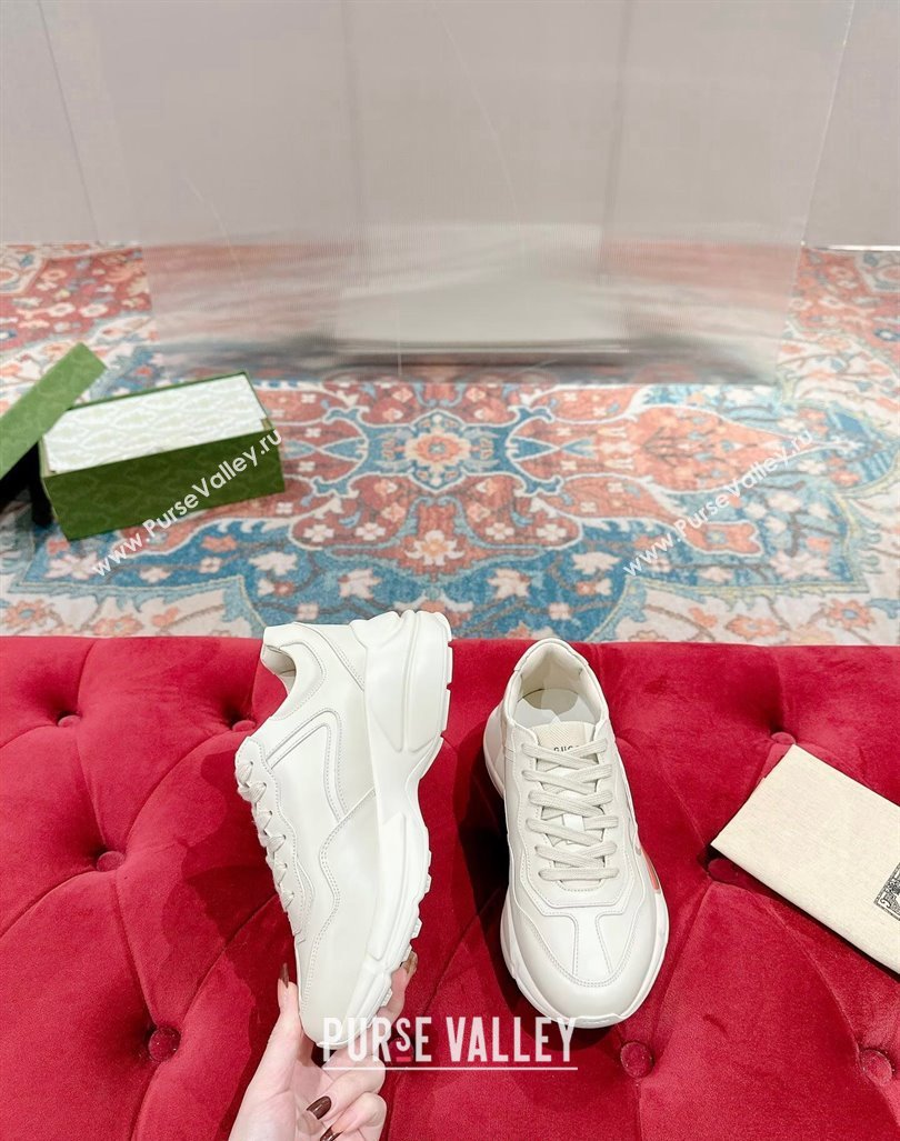 Gucci Rhyton Sneakers in Ivory White Leather with Web Logo 2024 0906 (MD-240906107)