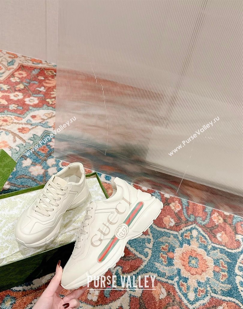 Gucci Rhyton Sneakers in Ivory White Leather with Web Logo 2024 0906 (MD-240906107)