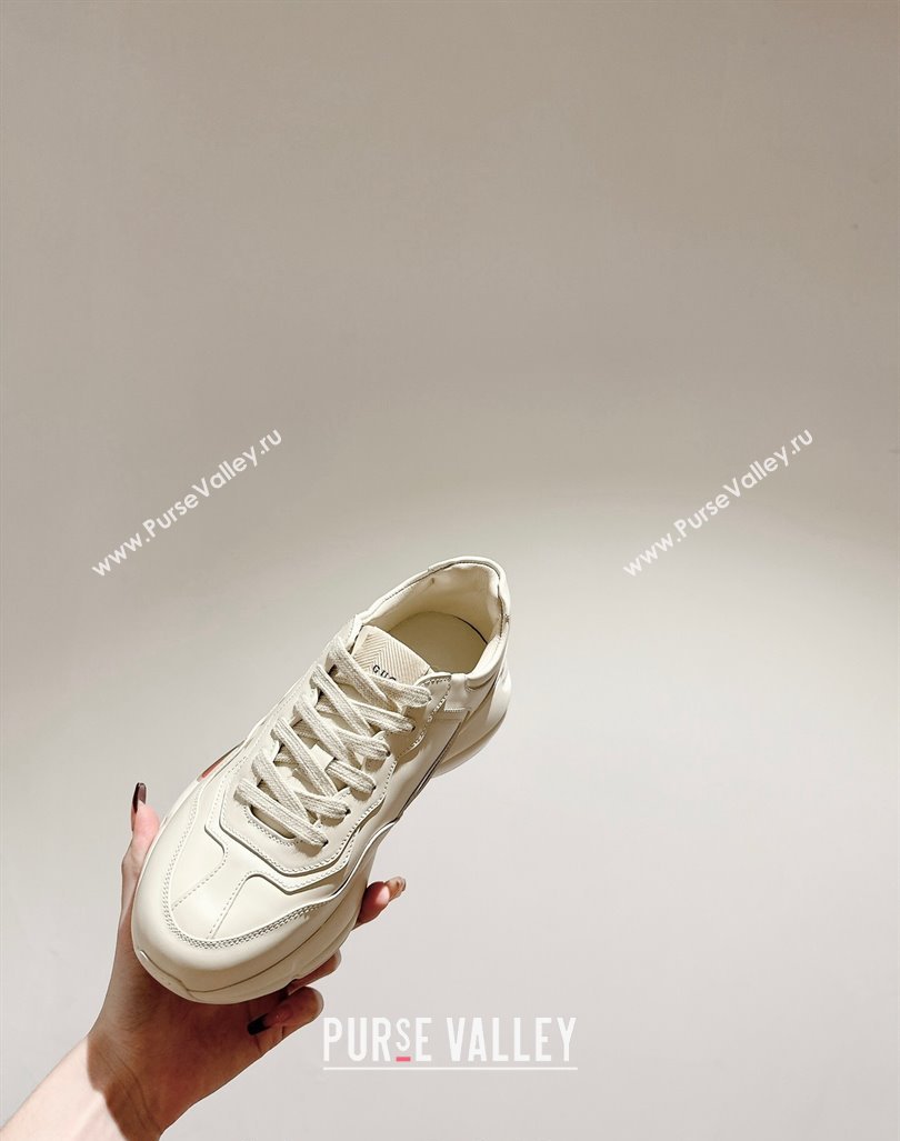 Gucci Rhyton Sneakers in Ivory White Leather with Web Logo 2024 0906 (MD-240906107)