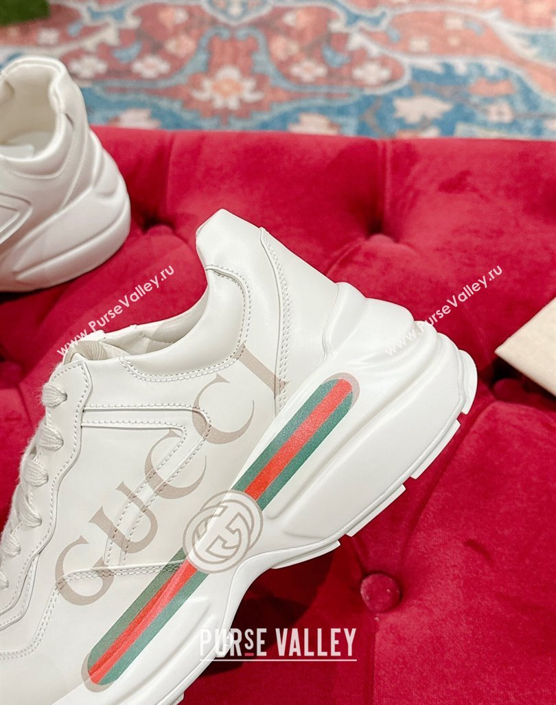 Gucci Rhyton Sneakers in Ivory White Leather with Web Logo 2024 0906 (MD-240906107)