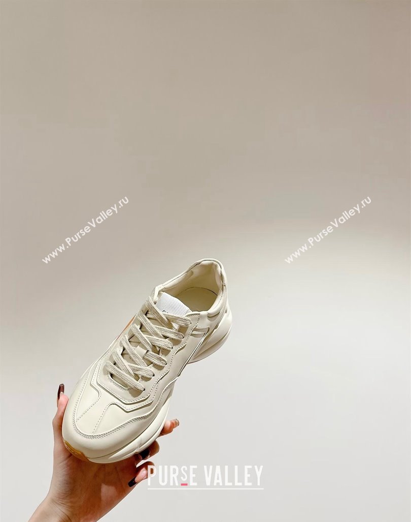 Gucci Rhyton Sneakers in Ivory White Leather with Maxi Interlocking G 2024 0906 (MD-240906108)