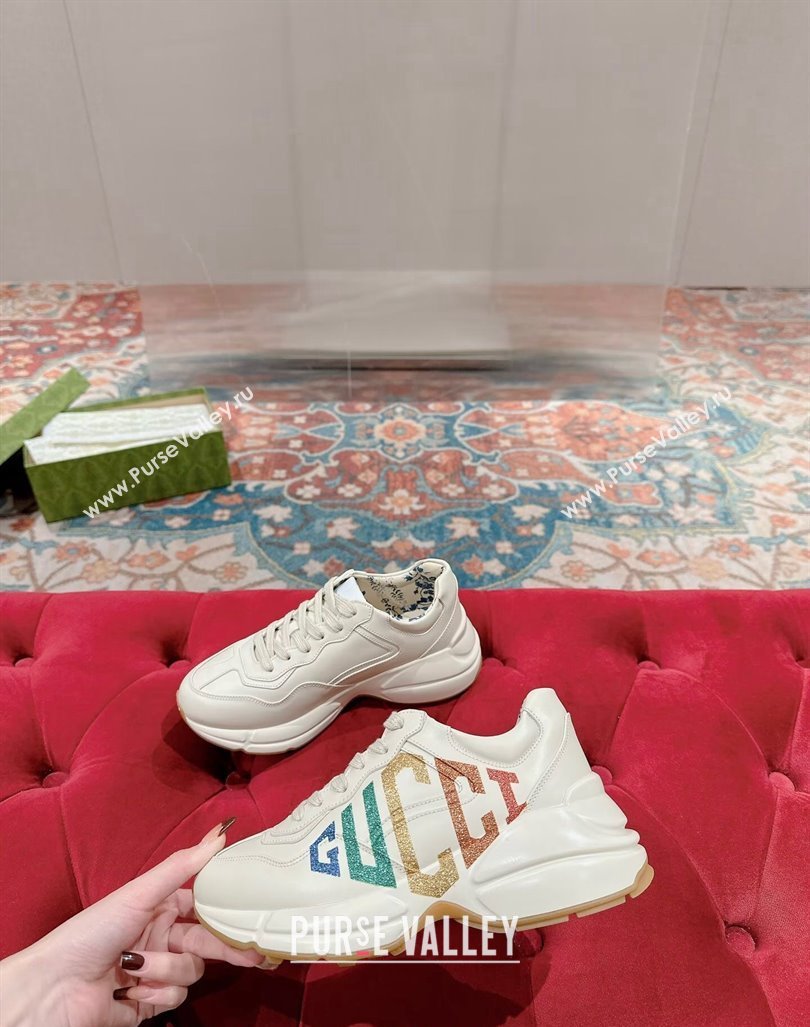 Gucci Rhyton Sneakers in Ivory White Leather with GUCCI Print 2024 0906 (MD-240906114)