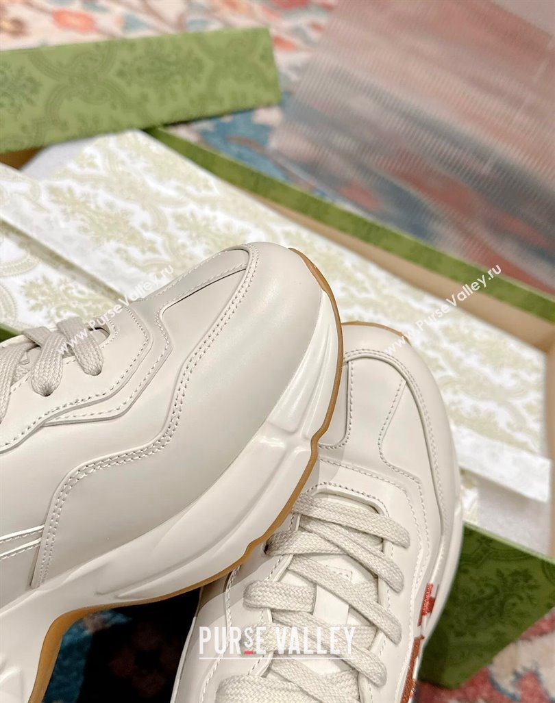 Gucci Rhyton Sneakers in Ivory White Leather with GUCCI Print 2024 0906 (MD-240906114)