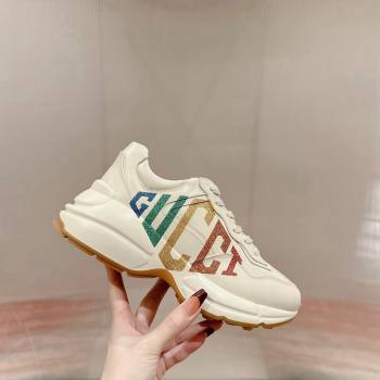 Gucci Rhyton Sneakers in Ivory White Leather with GUCCI Print 2024 0906 (MD-240906114)