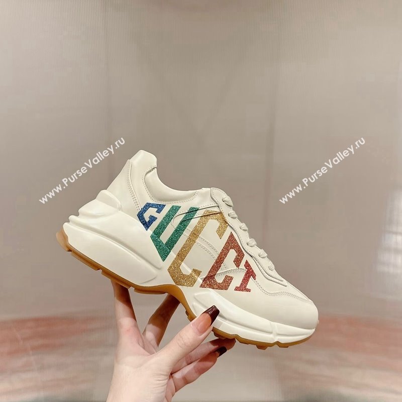 Gucci Rhyton Sneakers in Ivory White Leather with GUCCI Print 2024 0906 (MD-240906114)