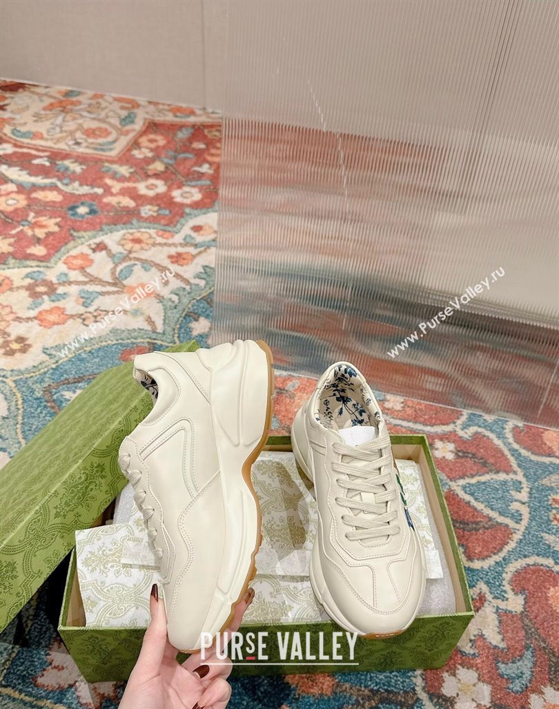 Gucci Rhyton Sneakers in Ivory White Leather with GUCCI Print 2024 0906 (MD-240906114)