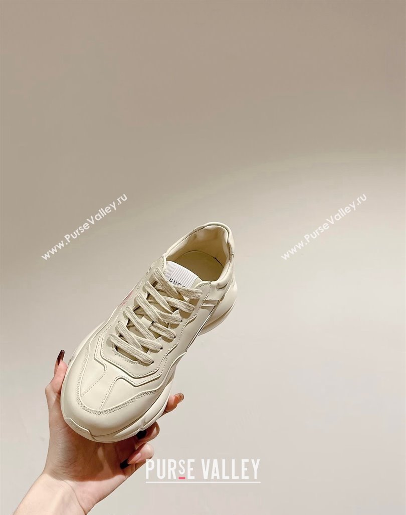 Gucci Rhyton Sneakers in Ivory White Leather with Pink Logo 2024 0906 (MD-240906115)