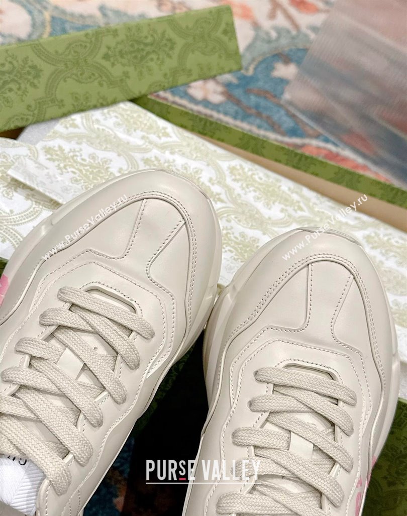 Gucci Rhyton Sneakers in Ivory White Leather with Pink Logo 2024 0906 (MD-240906115)