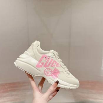 Gucci Rhyton Sneakers in Ivory White Leather with Pink Logo 2024 0906 (MD-240906115)