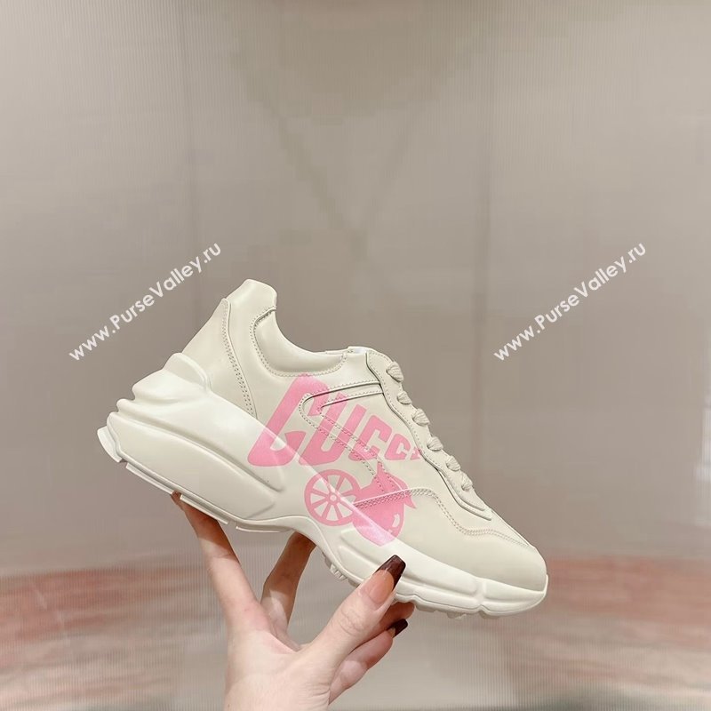 Gucci Rhyton Sneakers in Ivory White Leather with Pink Logo 2024 0906 (MD-240906115)