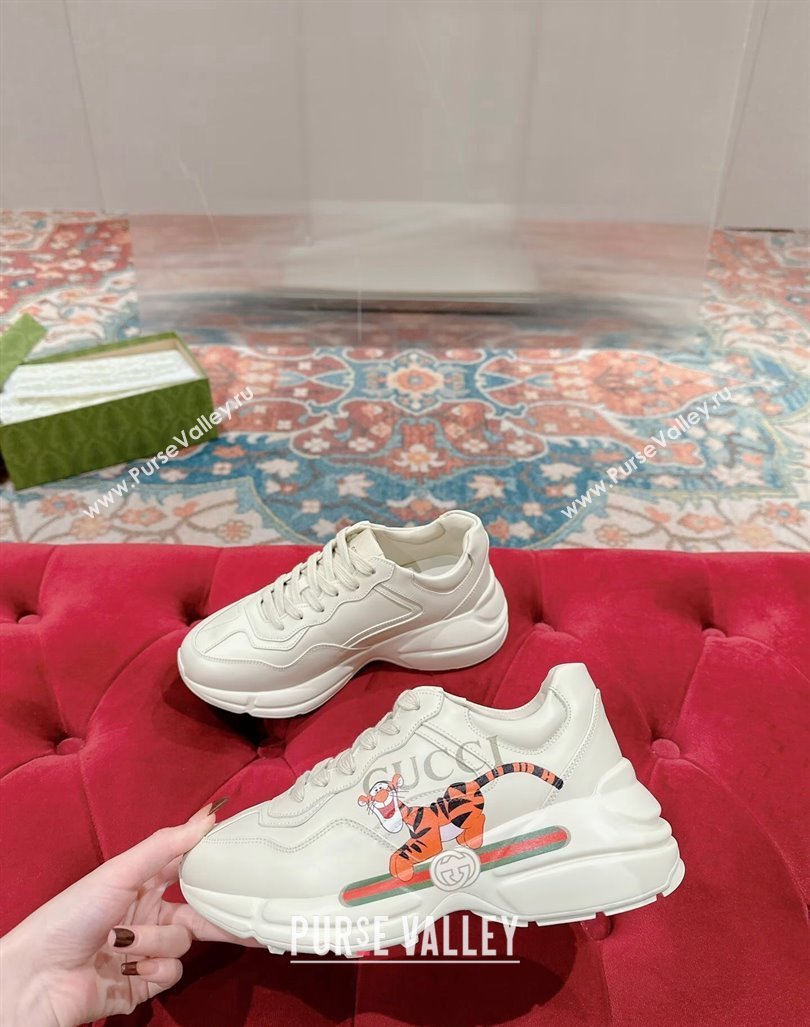 Gucci Rhyton Sneakers in Ivory White Leather with Tiger Print 2024 0906 (MD-240906116)