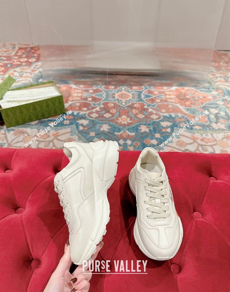 Gucci Rhyton Sneakers in Ivory White Leather with Tiger Print 2024 0906 (MD-240906116)