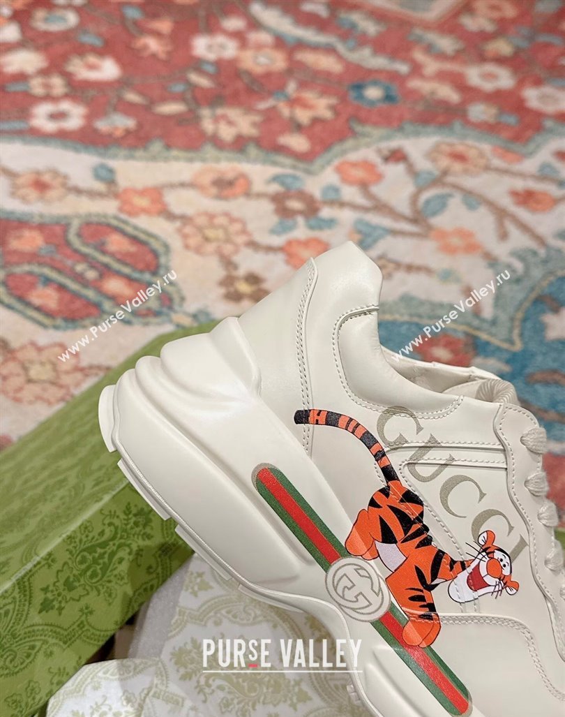 Gucci Rhyton Sneakers in Ivory White Leather with Tiger Print 2024 0906 (MD-240906116)