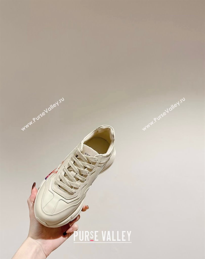 Gucci Rhyton Sneakers in Ivory White Leather with Multicolor Web 2024 0906 (MD-240906117)