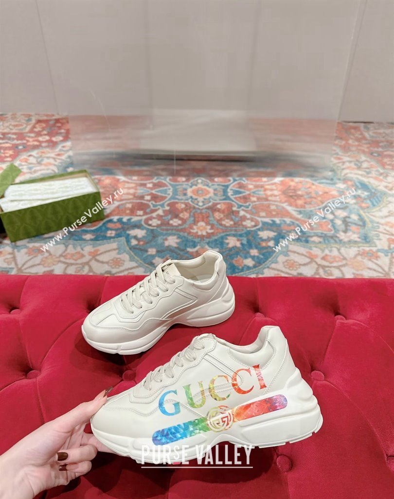 Gucci Rhyton Sneakers in Ivory White Leather with Multicolor Web 2024 0906 (MD-240906117)