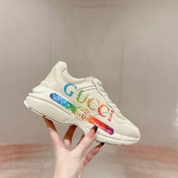 Gucci Rhyton Sneakers in Ivory White Leather with Multicolor Web 2024 0906 (MD-240906117)