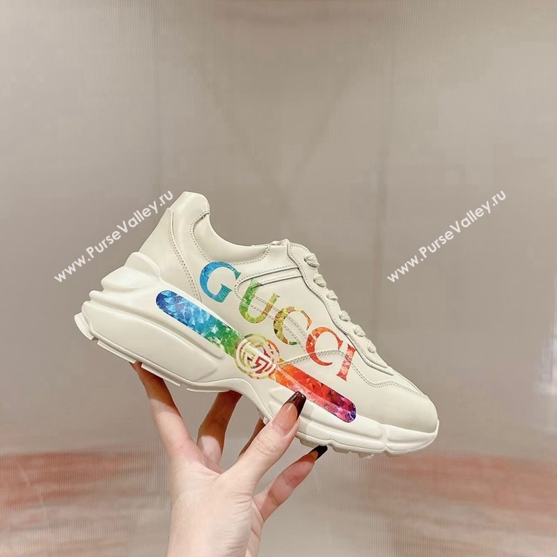 Gucci Rhyton Sneakers in Ivory White Leather with Multicolor Web 2024 0906 (MD-240906117)