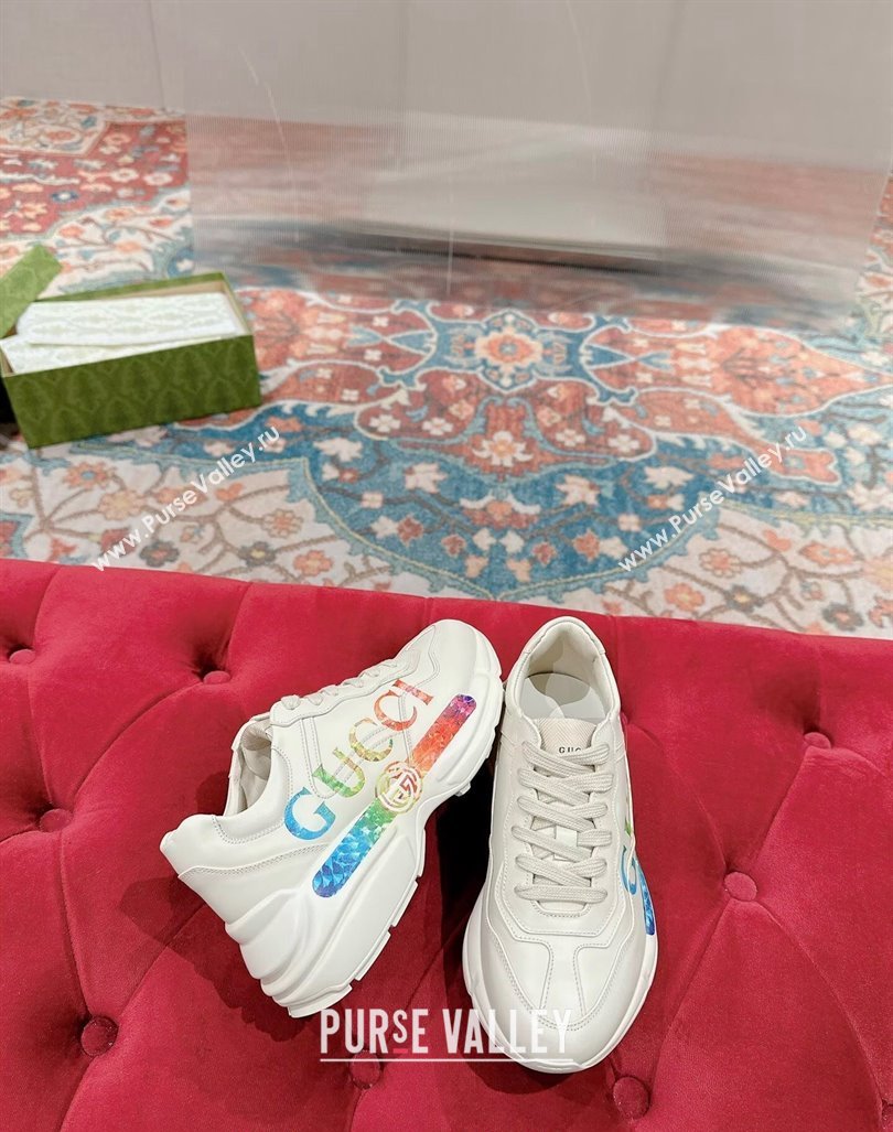 Gucci Rhyton Sneakers in Ivory White Leather with Multicolor Web 2024 0906 (MD-240906117)