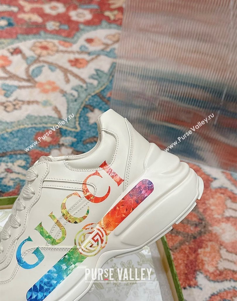 Gucci Rhyton Sneakers in Ivory White Leather with Multicolor Web 2024 0906 (MD-240906117)