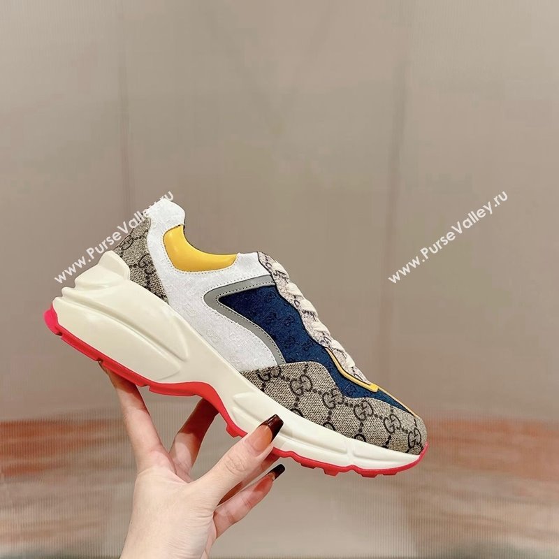 Gucci Women Rhyton Sneakers in GG Supreme Canvas Yellow/Multicolor 2024 0906 (MD-240906125)