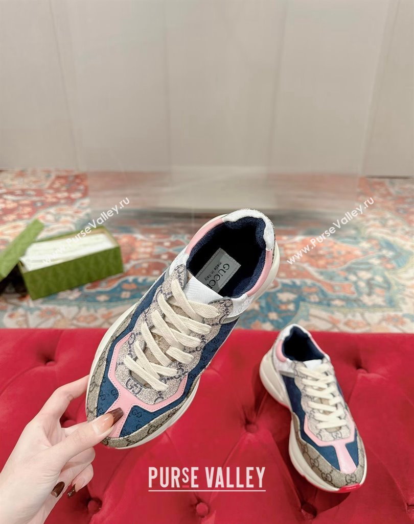 Gucci Women Rhyton Sneakers in GG Supreme Canvas Blue/Multicolor 2024 0906 (MD-240906127)