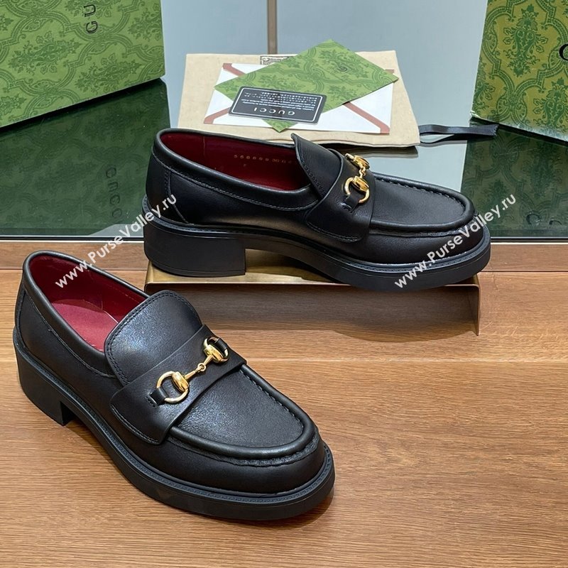 Gucci Horsebit Calf Leather Loafers 4.5cm Black 2024 794378 (MD-240906129)