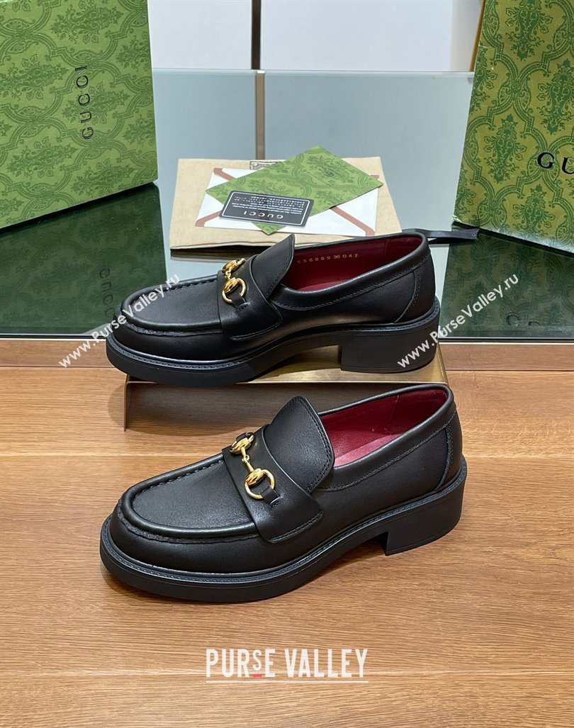 Gucci Horsebit Calf Leather Loafers 4.5cm Black 2024 794378 (MD-240906129)