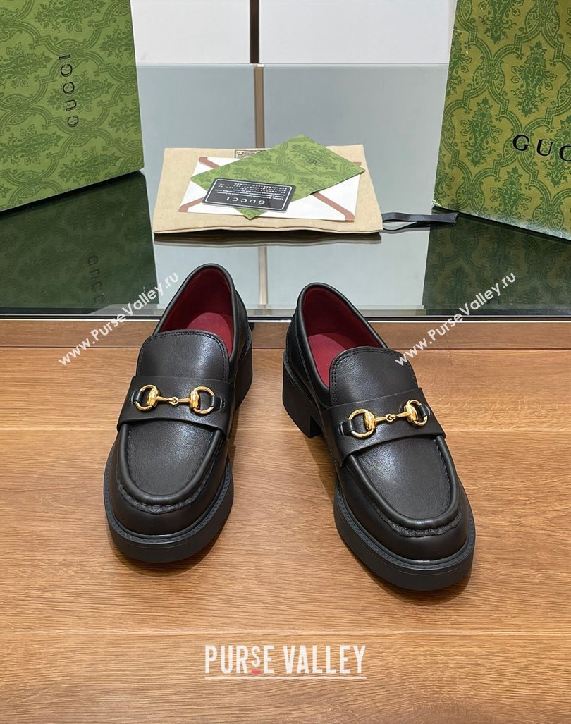 Gucci Horsebit Calf Leather Loafers 4.5cm Black 2024 794378 (MD-240906129)