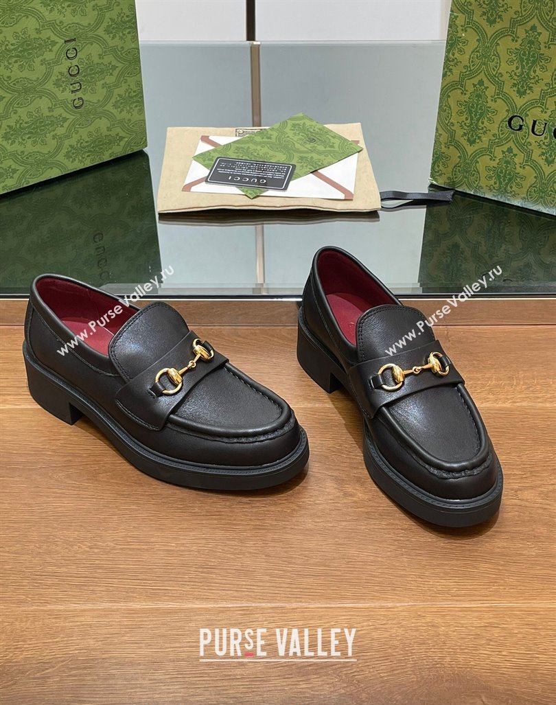 Gucci Horsebit Calf Leather Loafers 4.5cm Black 2024 794378 (MD-240906129)